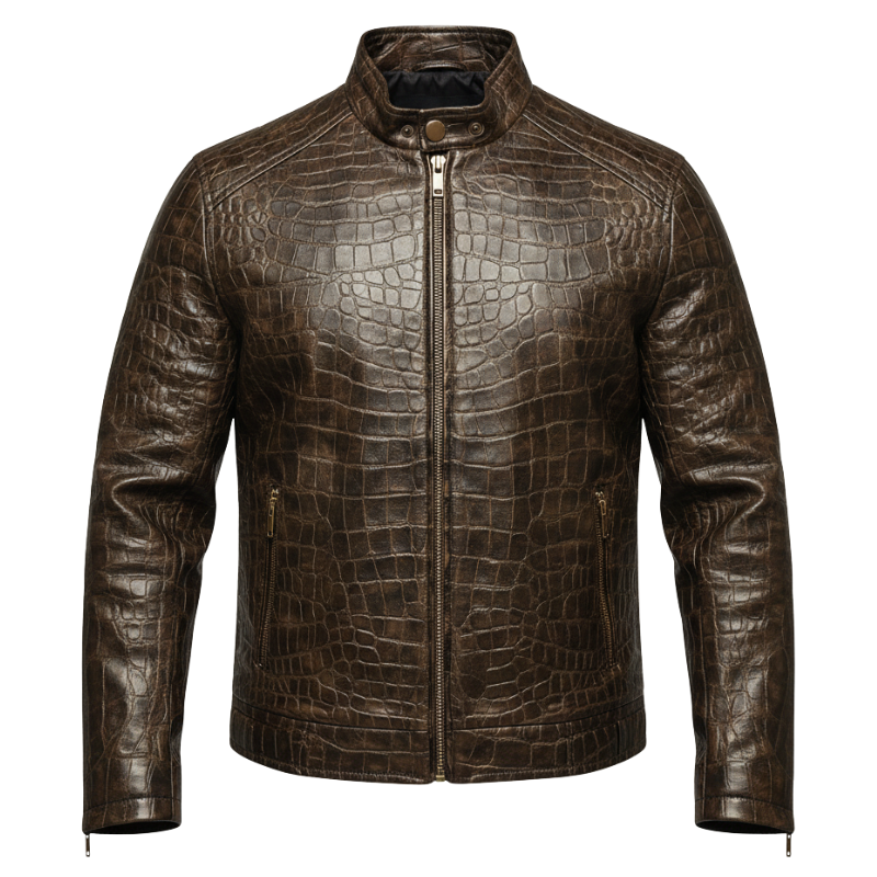 Crocodile Luxe Vintage Rider Leather Jacket