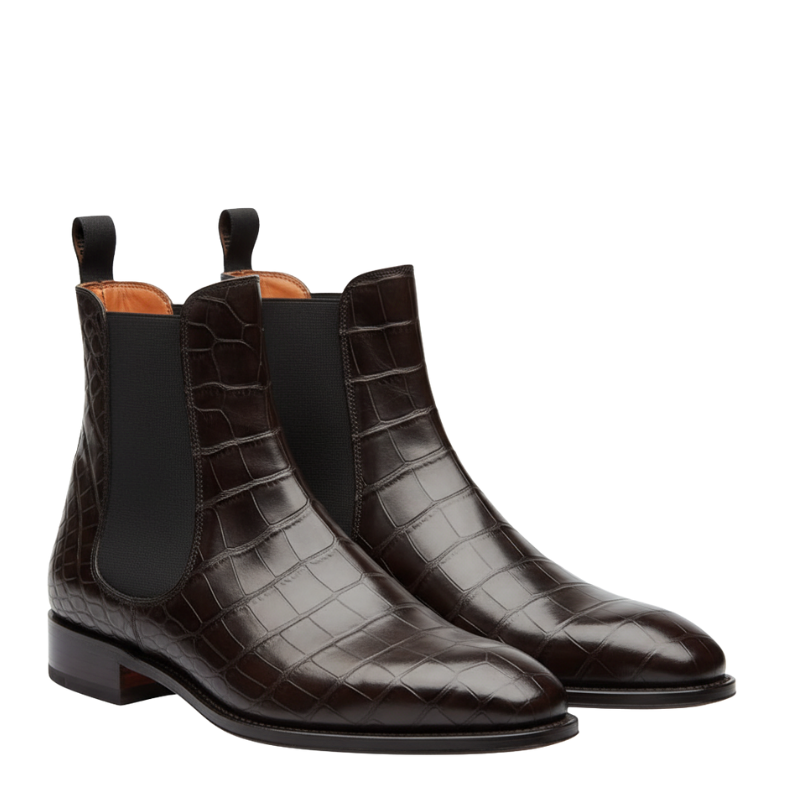 Midnight Croc Texture Dark Chelsea Boots