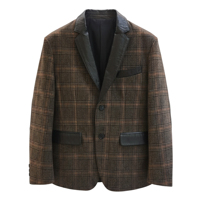 Men s Heritage Plaid Leather Trim Blazer