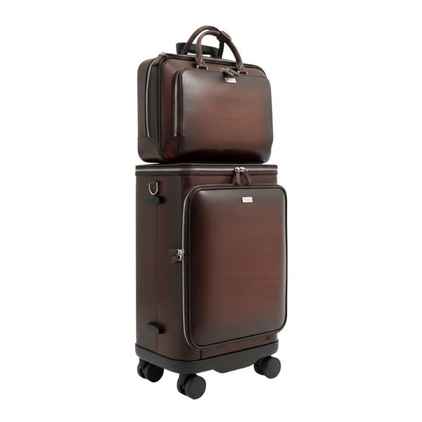 Italian Briefcase and Trolley Executive Luxe Luggage Set - Brown