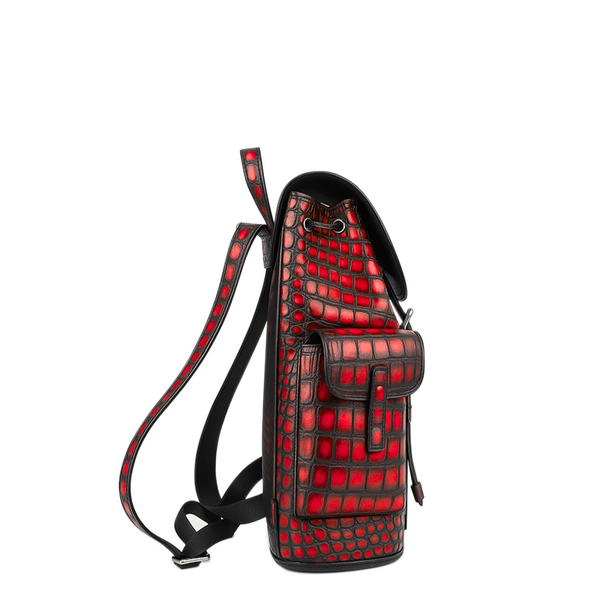 Luxury Croco Leather Backpack - Burgundy