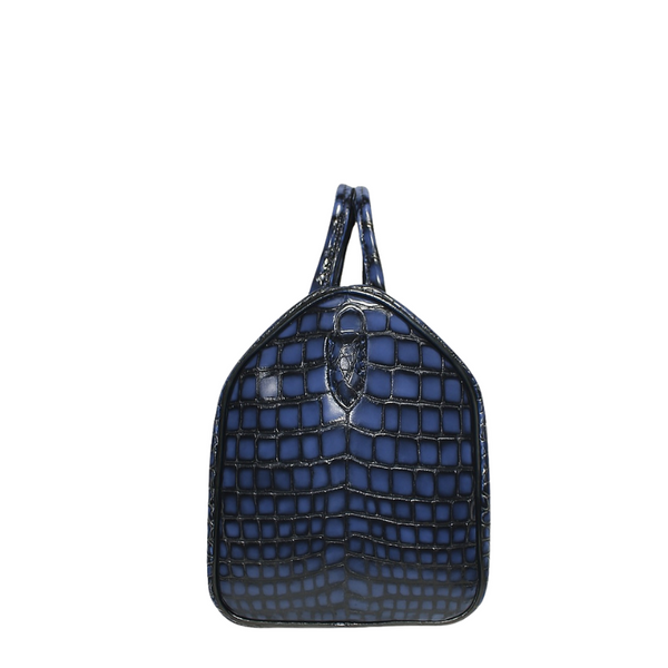 Italian Vintage Crocodile Leather Duffel Bag - Blue