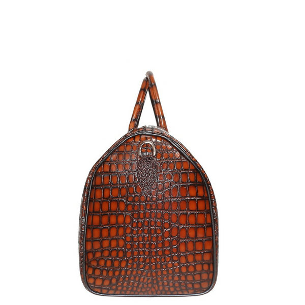 Italian Vintage Crocodile Leather Duffel Bag - Tan