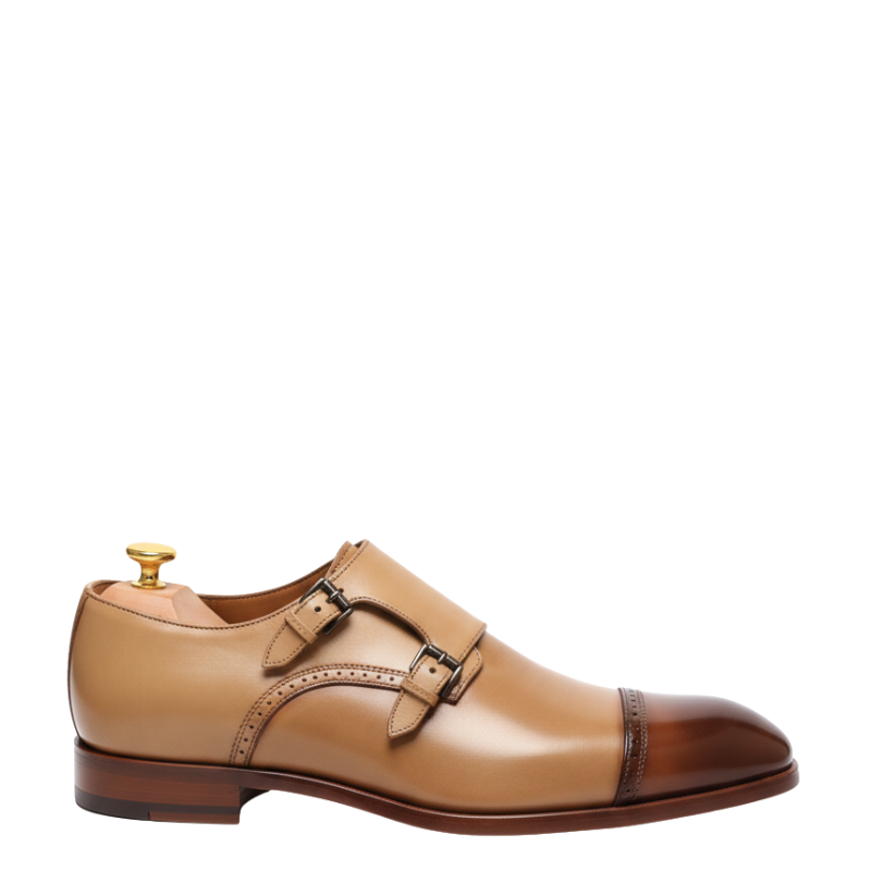 Classic Dual Tone Double Monk Strap Shoes