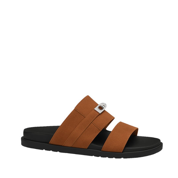 Multi Strap Suede Comfortable Slipper - Brown