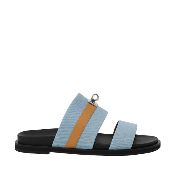 Canvas Multi Strap Comfort Slipper - Light Blue
