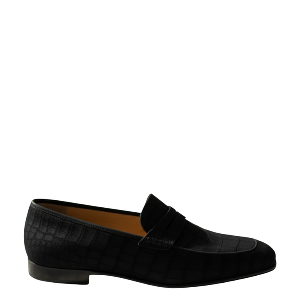 Baron Croc Textured Suede Loafer - Black