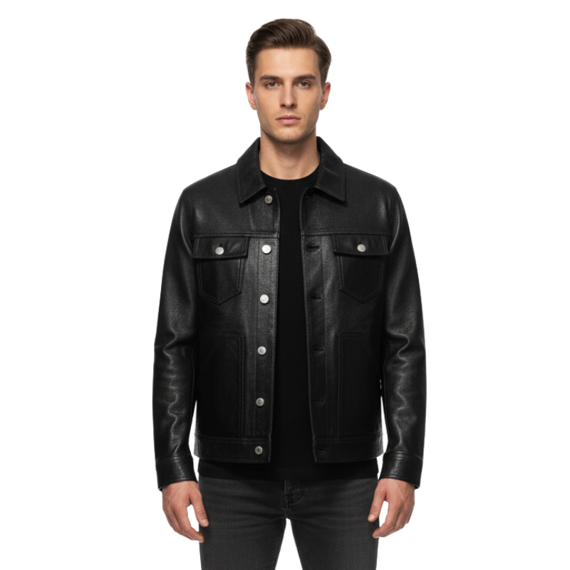Midnight Monarch Leather Trucker Jacket