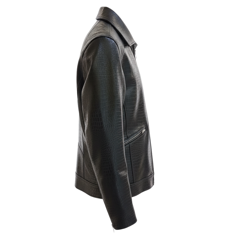 Croco Embossed Leather Zip Jacket
