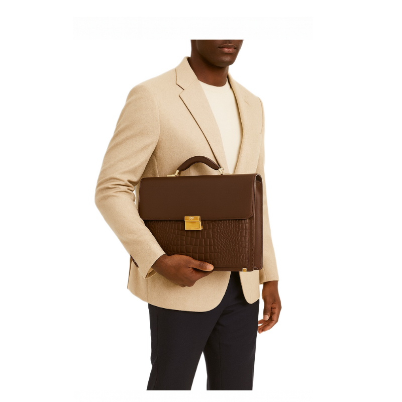 Italian Textured Milano Crest Lock Closure Briefcase