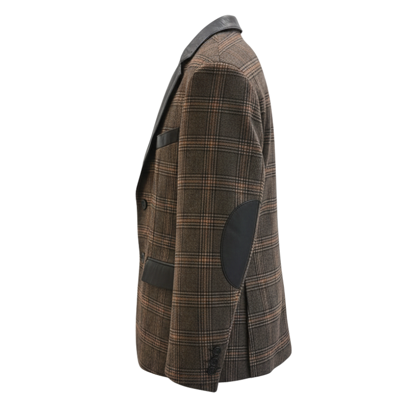 Men s Heritage Plaid Leather Trim Blazer