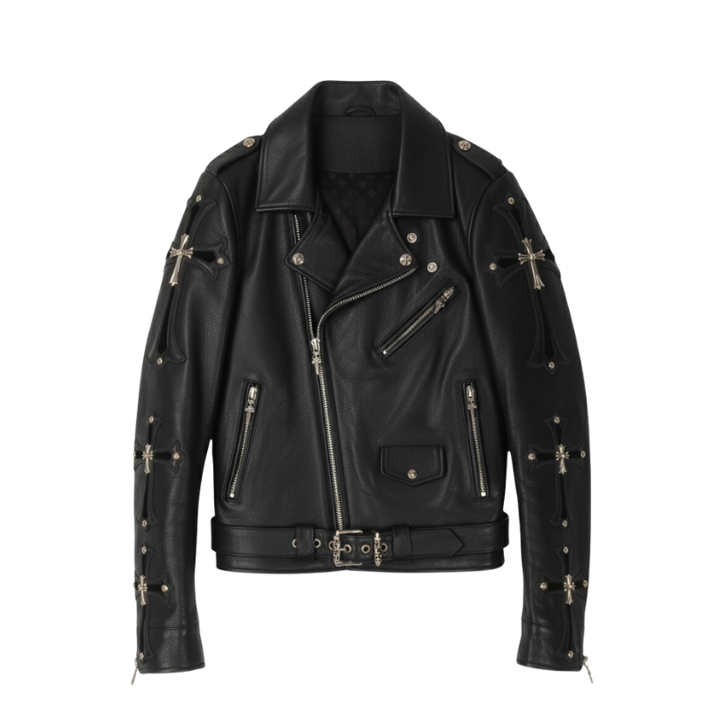 Cross Patch Leather Biker Jacket