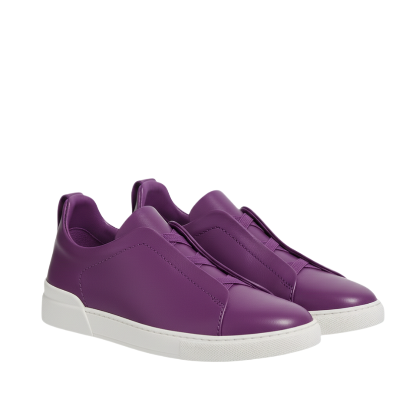 Luxury Edition Triple Stitch Leather Purple Sneaker for Men's
