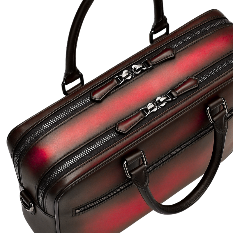 Men's Multifunctional Leather Luxury Burgundy Briefcase Bag