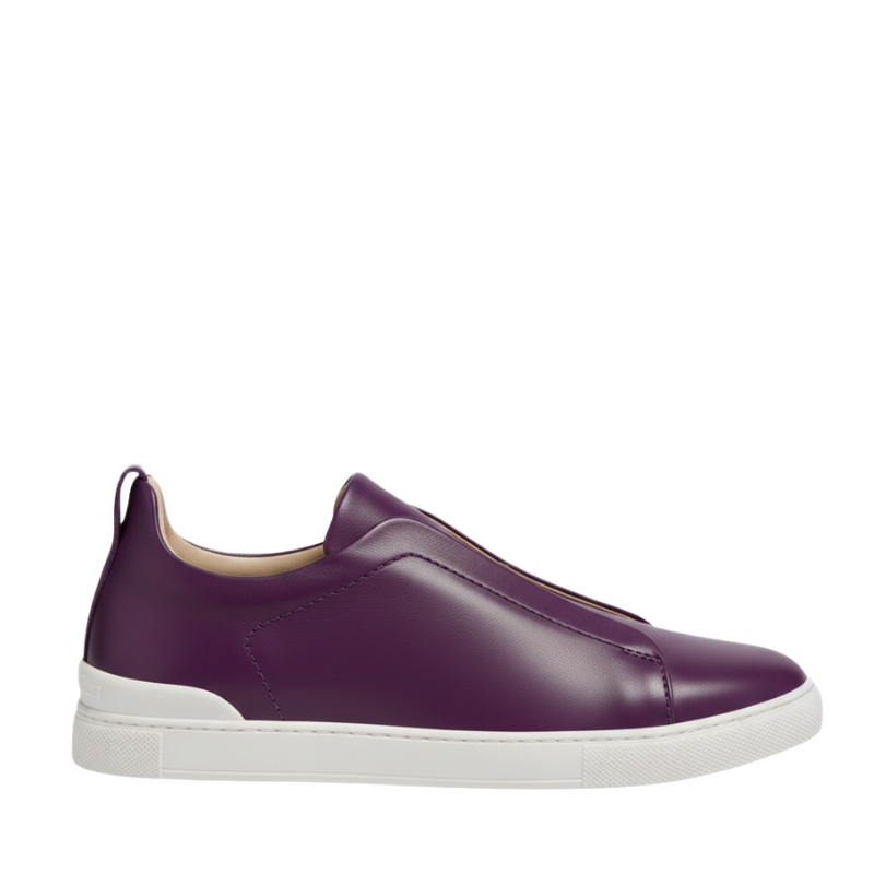 Luxury Edition Triple Stitch Leather Purple Sneaker for Men's
