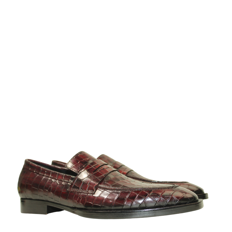 Luxury Croco Leather Brown Stitched Loafer Shoe