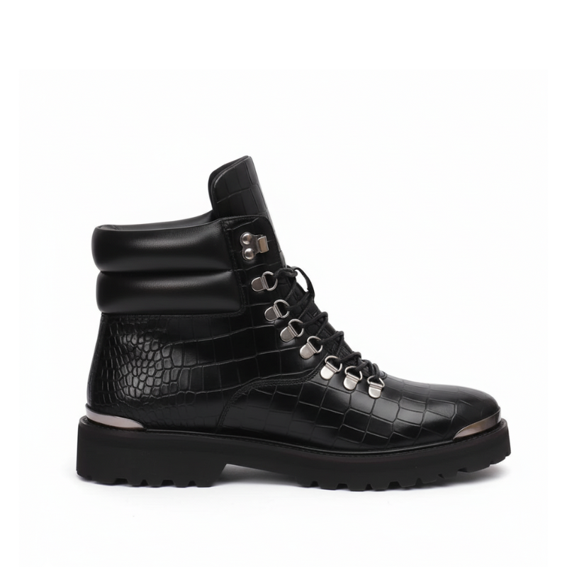 Zip Closure Wine Deep Cut Leather Chunky Boots