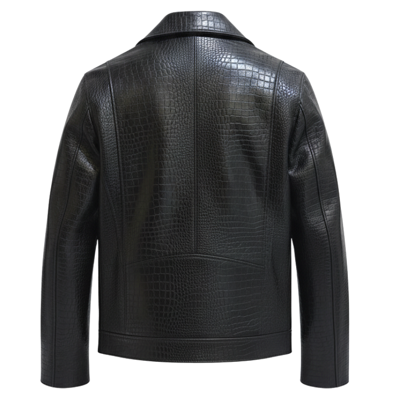 Croco Embossed Leather Zip Jacket