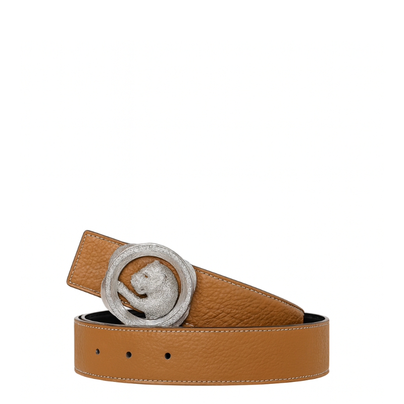 Italain Silver Regal Jaguar Buckle Belt with Turquoise Blue Leather Strap