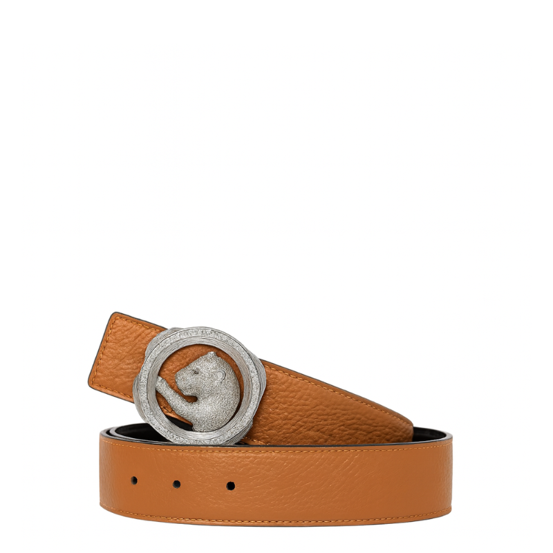 Italain Silver Regal Jaguar Buckle Belt with Turquoise Blue Leather Strap