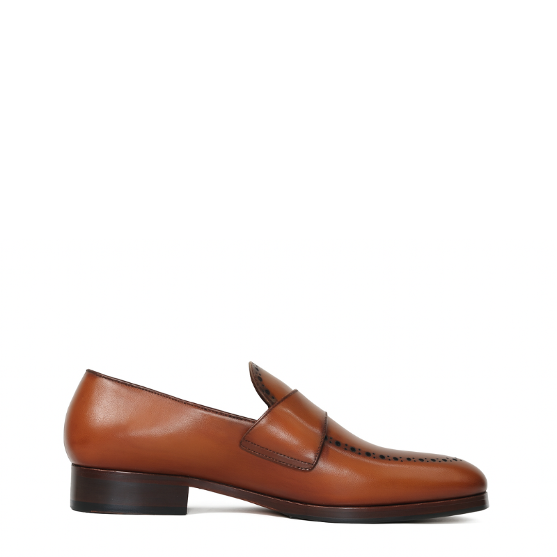 Mens Leather Brown Slip on With Stitch Detail
