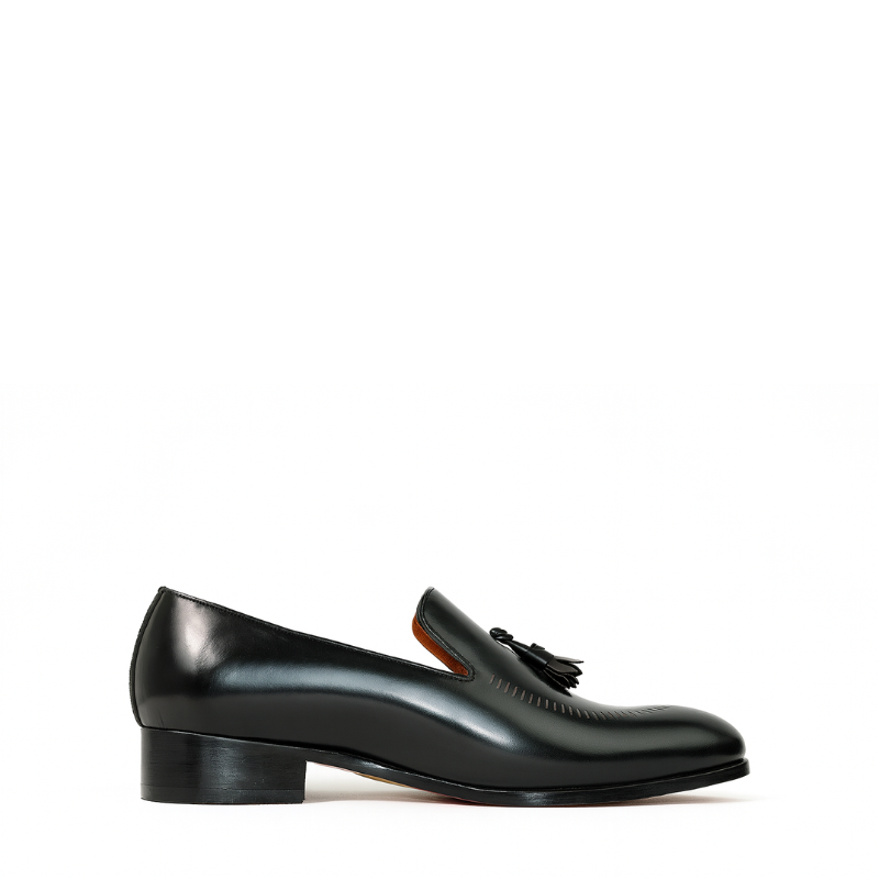 Luxury Leather Black Wingtip Tassel Loafer for Men's