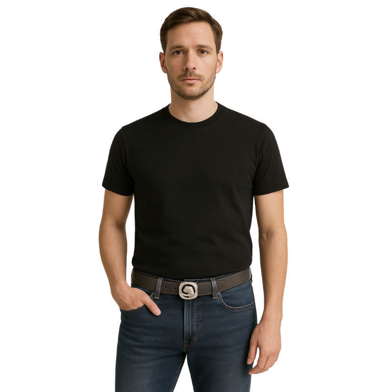 Italain Silver Regal Jaguar Buckle Belt with Black Leather Strap