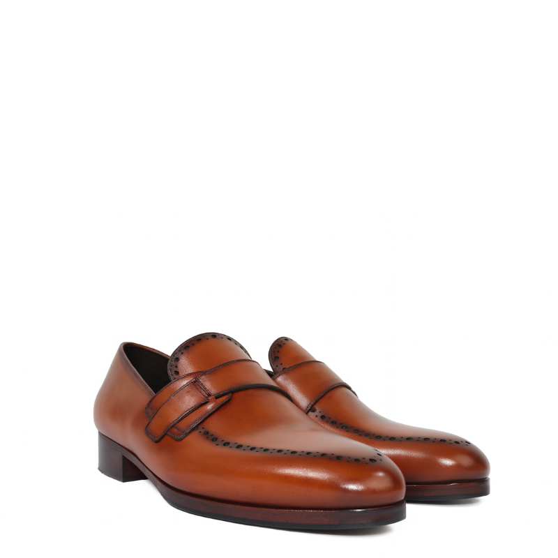 Mens Leather Brown Slip on With Stitch Detail