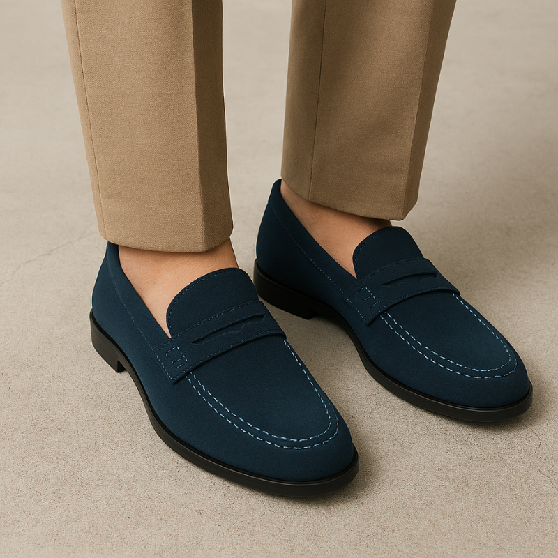 Italian Suede Penny Blue Loafer for Men's