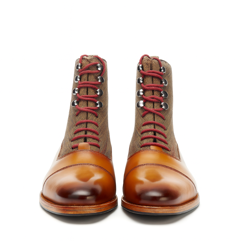 Mens Leather Tan Plaid Ankle Boot