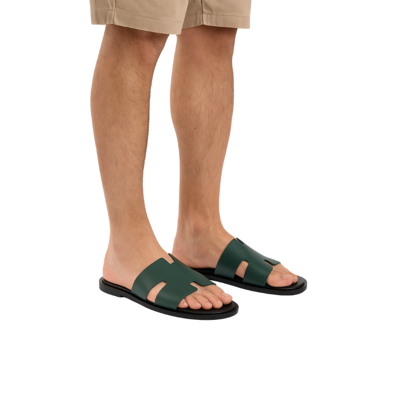 H style Luxe Leather Dark Green Slipper