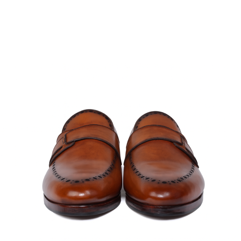 Mens Leather Brown Slip on With Stitch Detail