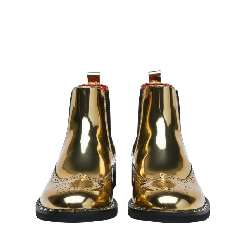 Regal Gold Mirror Brogue Chelsea Boots
