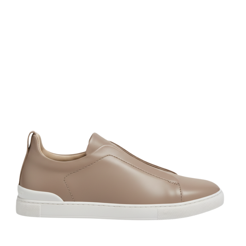 Luxury Edition Triple Stitch Leather Taupe Sneaker for Men's