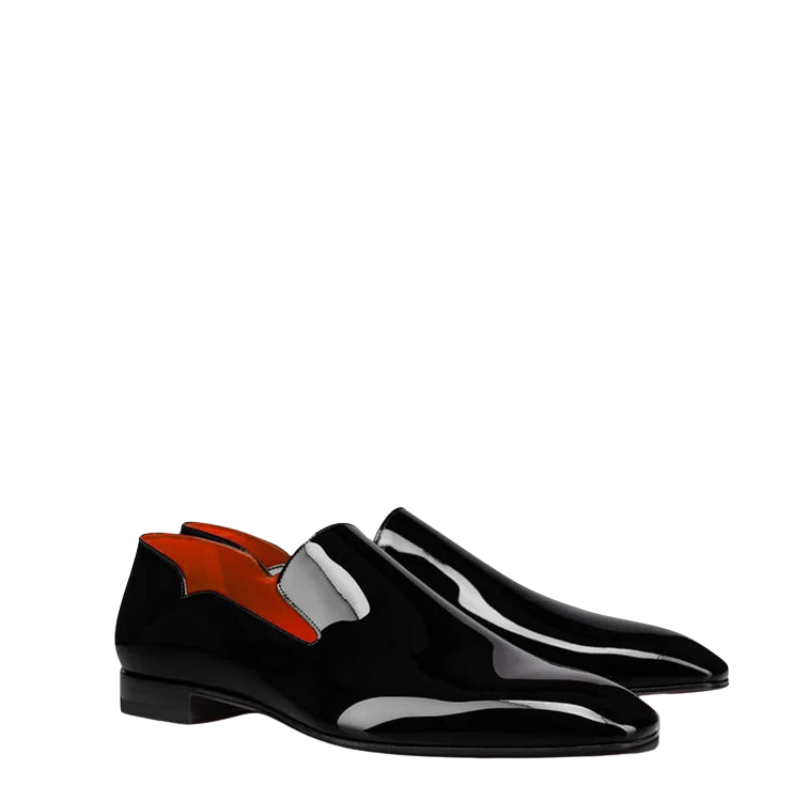 Luxury Black Patent Leather Loafers With Wavy Top Edge