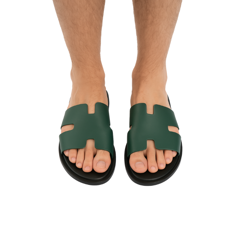 H style Luxe Leather Dark Green Slipper