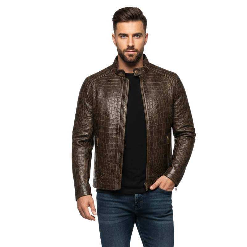 Crocodile Luxe Vintage Rider Leather Jacket