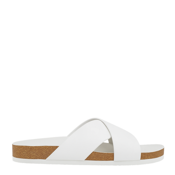 Men s Cross Strap Suede Comfort Slipper - White