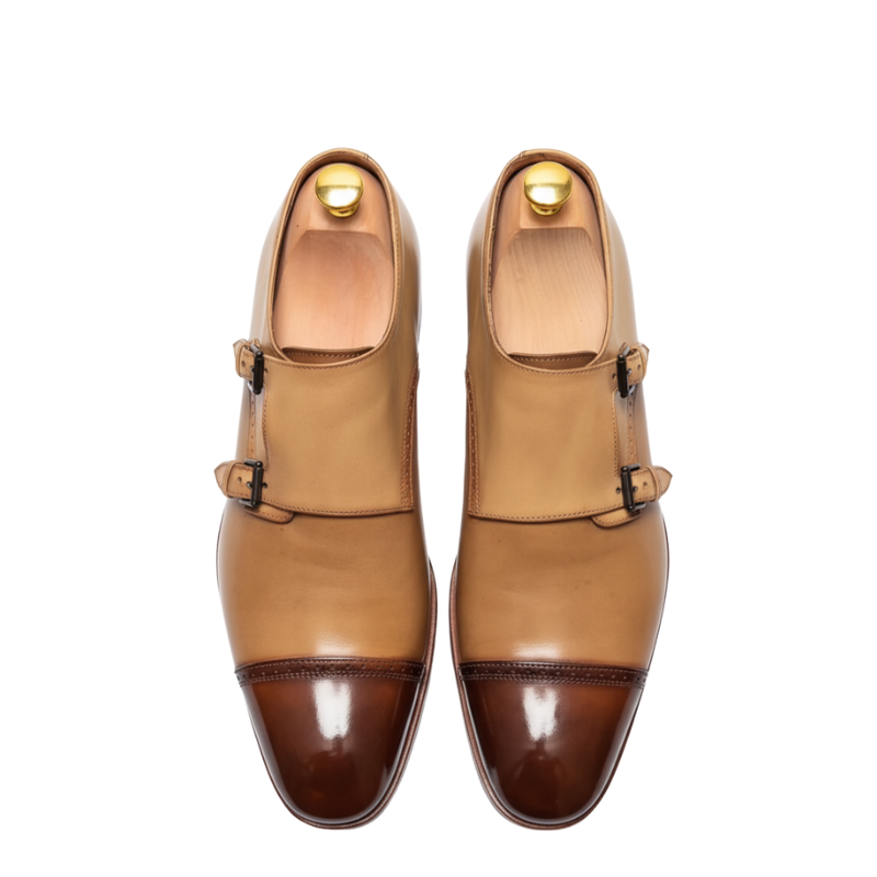 Classic Dual Tone Double Monk Strap Shoes