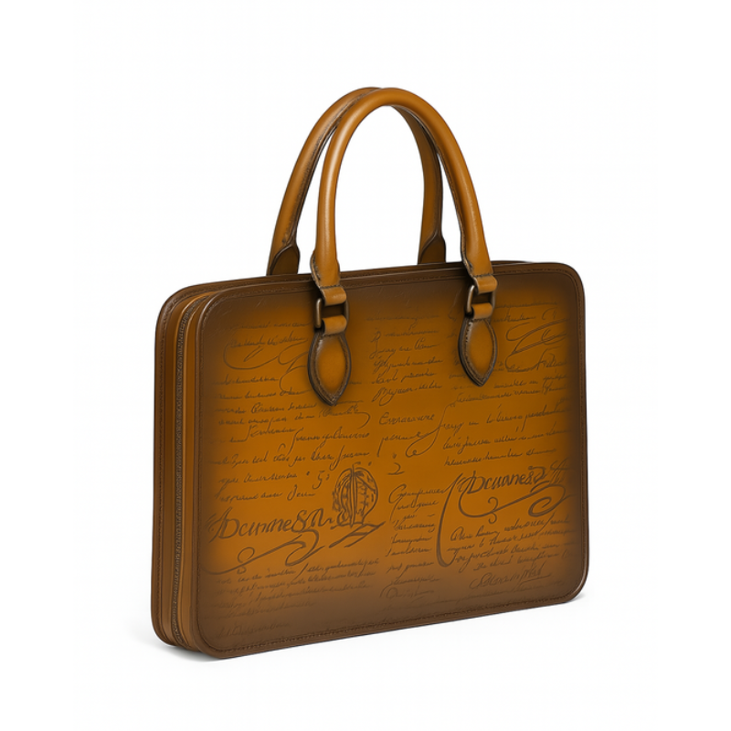 Luxury Handcrafted Printed Leather Chocolate Brown Briefcase