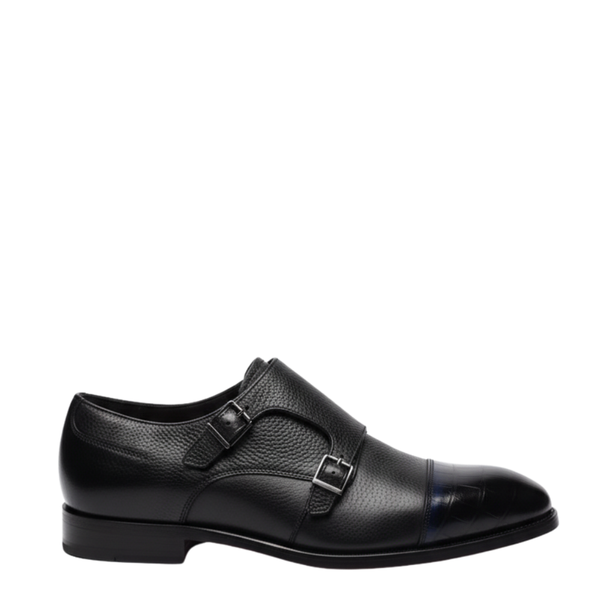 Croc Cap Double Monk Strap Shoes - Black