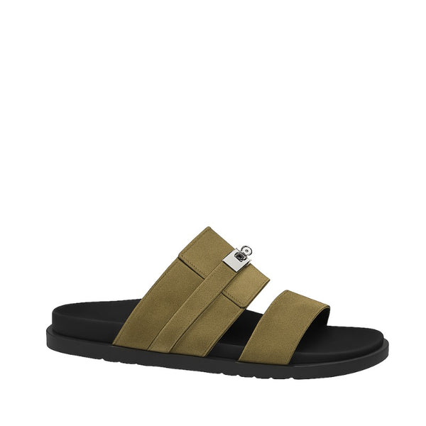 Multi Strap Suede Comfortable Slipper - Olive