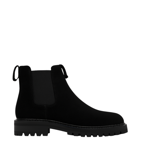 Round Toe Suede Chelsea Boots - Black