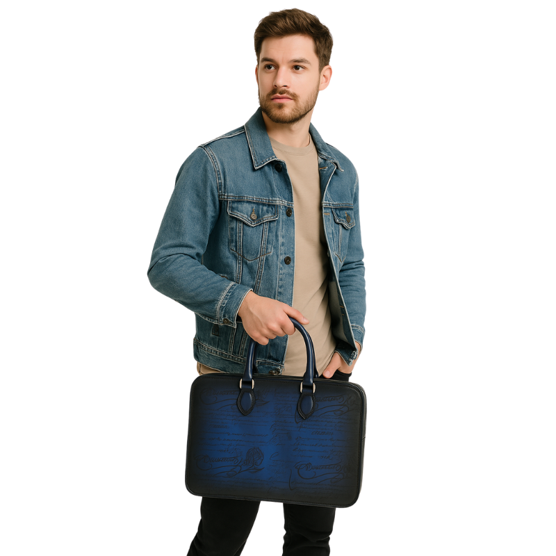 Luxury Handcrafted Printed Leather Chocolate Brown Briefcase