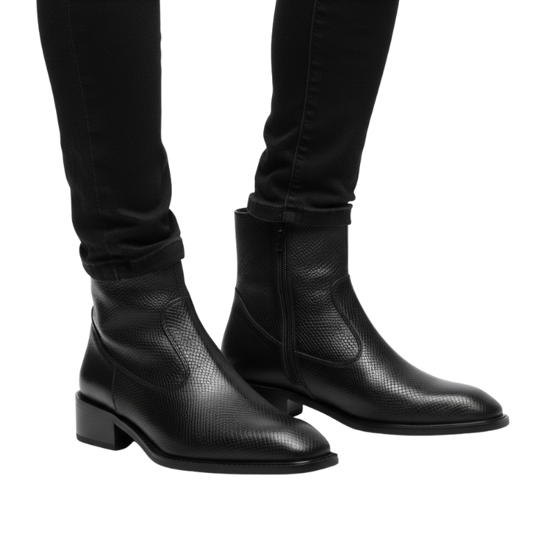 Regent Noir Textured Luxe Ankle Boots