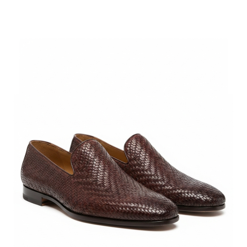 Handmade Woven Solid Leather Loafers