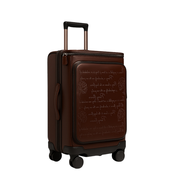 Italian Prestige Leather Printed Trolley Case Travelling Luggage Bag - Brown
