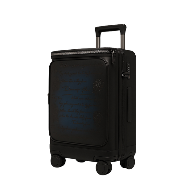 Italian Prestige Leather Printed Trolley Case Travelling Luggage Bag - Blue