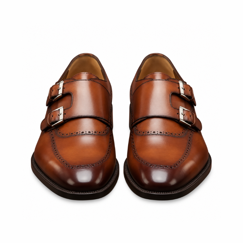 Classic Polished Leather Double Monk Shoes
