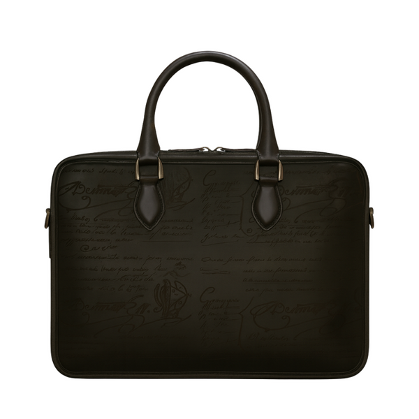 Luxury Handcrafted Printed Leather Briefcase - Black